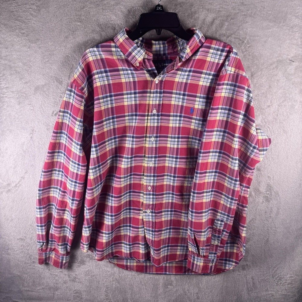 Ralph Lauren Shirt Mens XL Red Plaid Classic Fit Button Down Long Sleeve Cotton